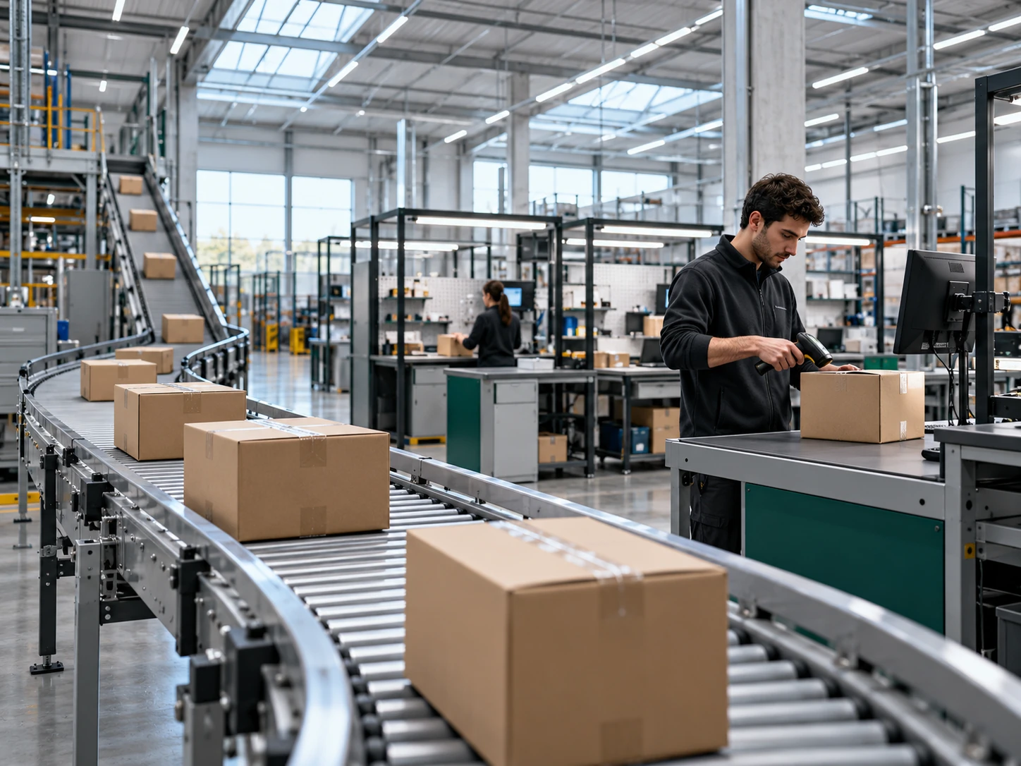 Returned parcels moving through a technology reverse-logistics inspection facility