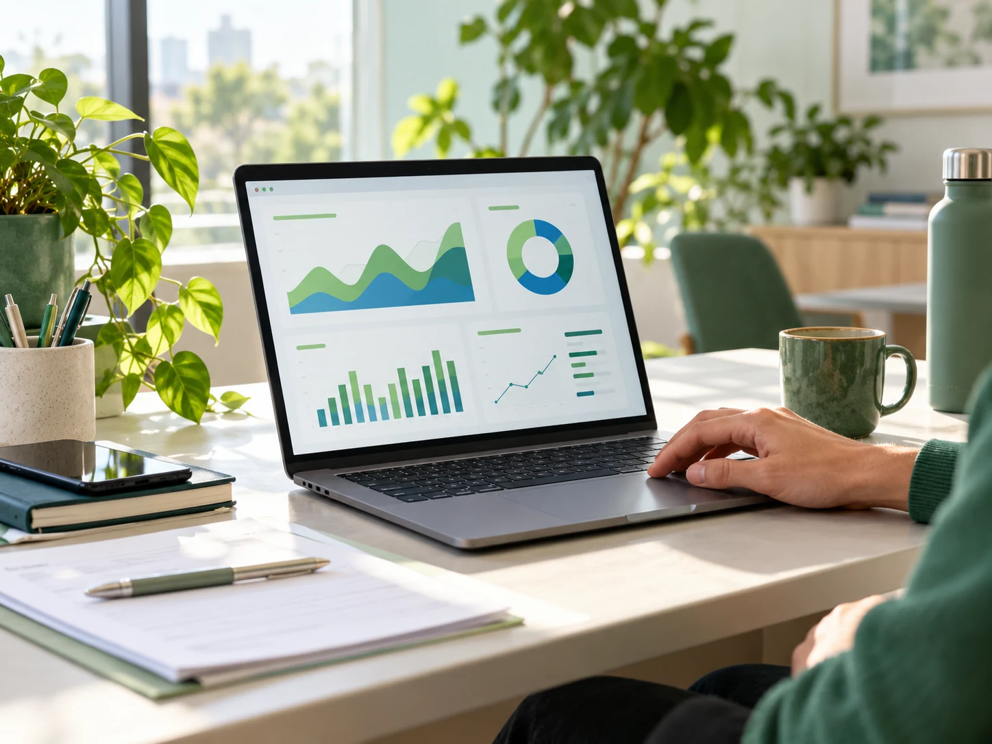 Laptop displaying an illustrative reporting dashboard