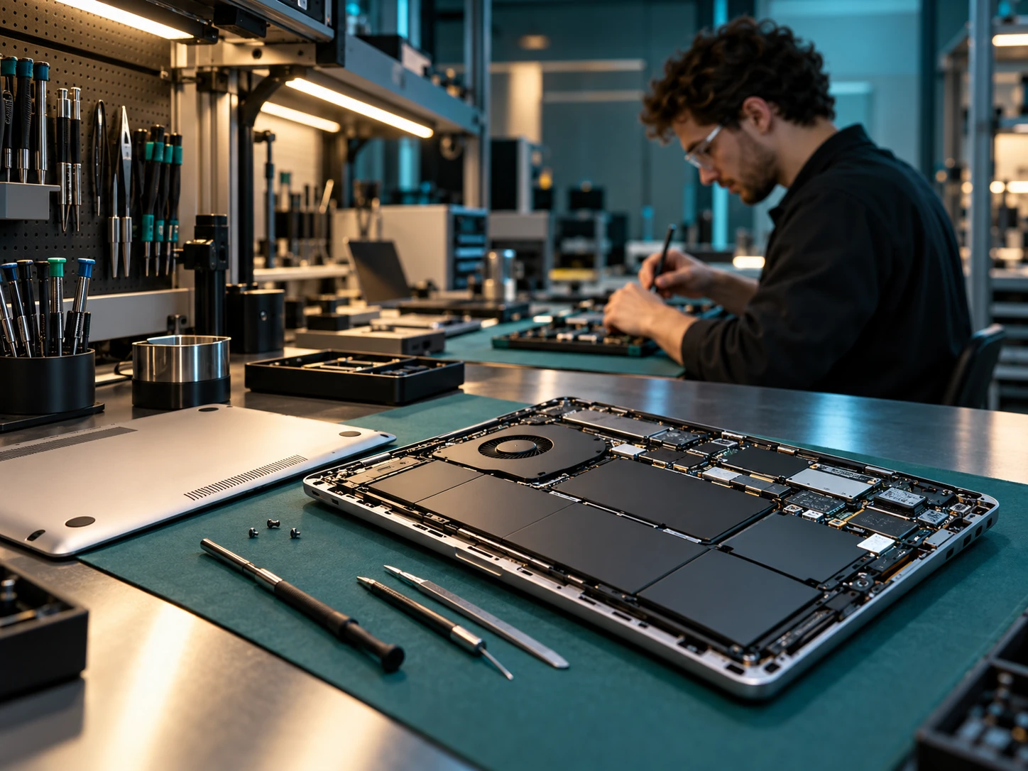 Laptop refurbishment in a precision electronics workshop